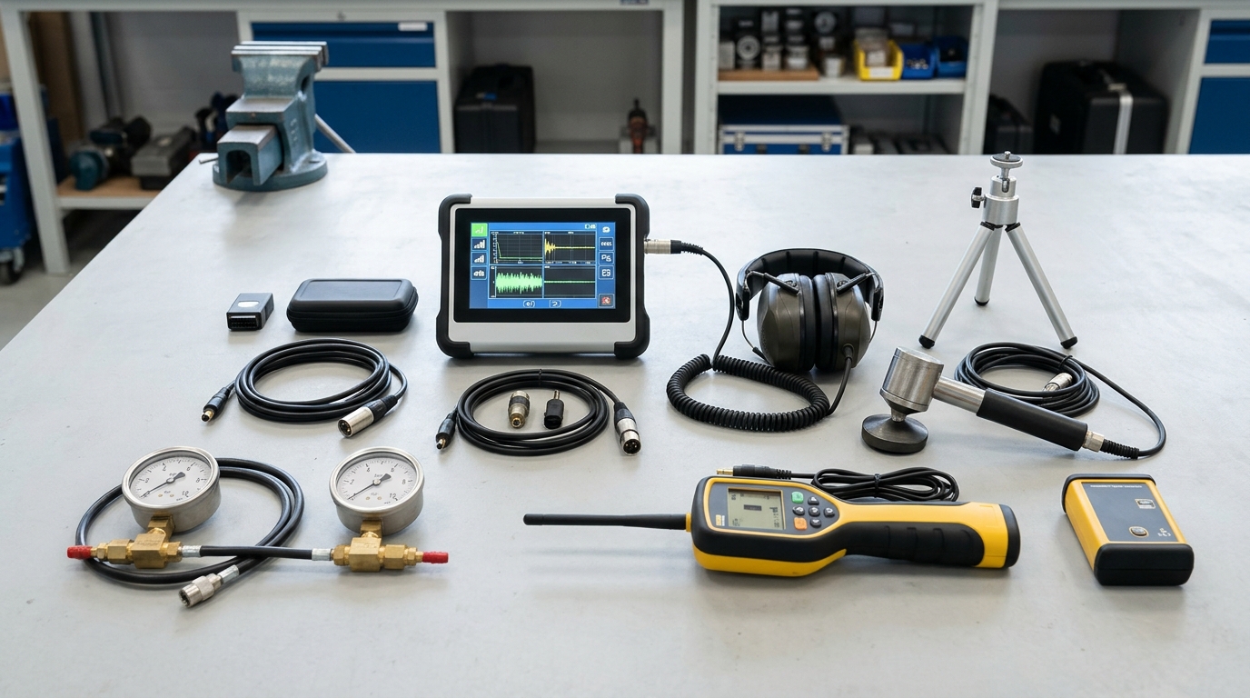 Acoustic electronic leak listening device and pipe locator tools on jobsite